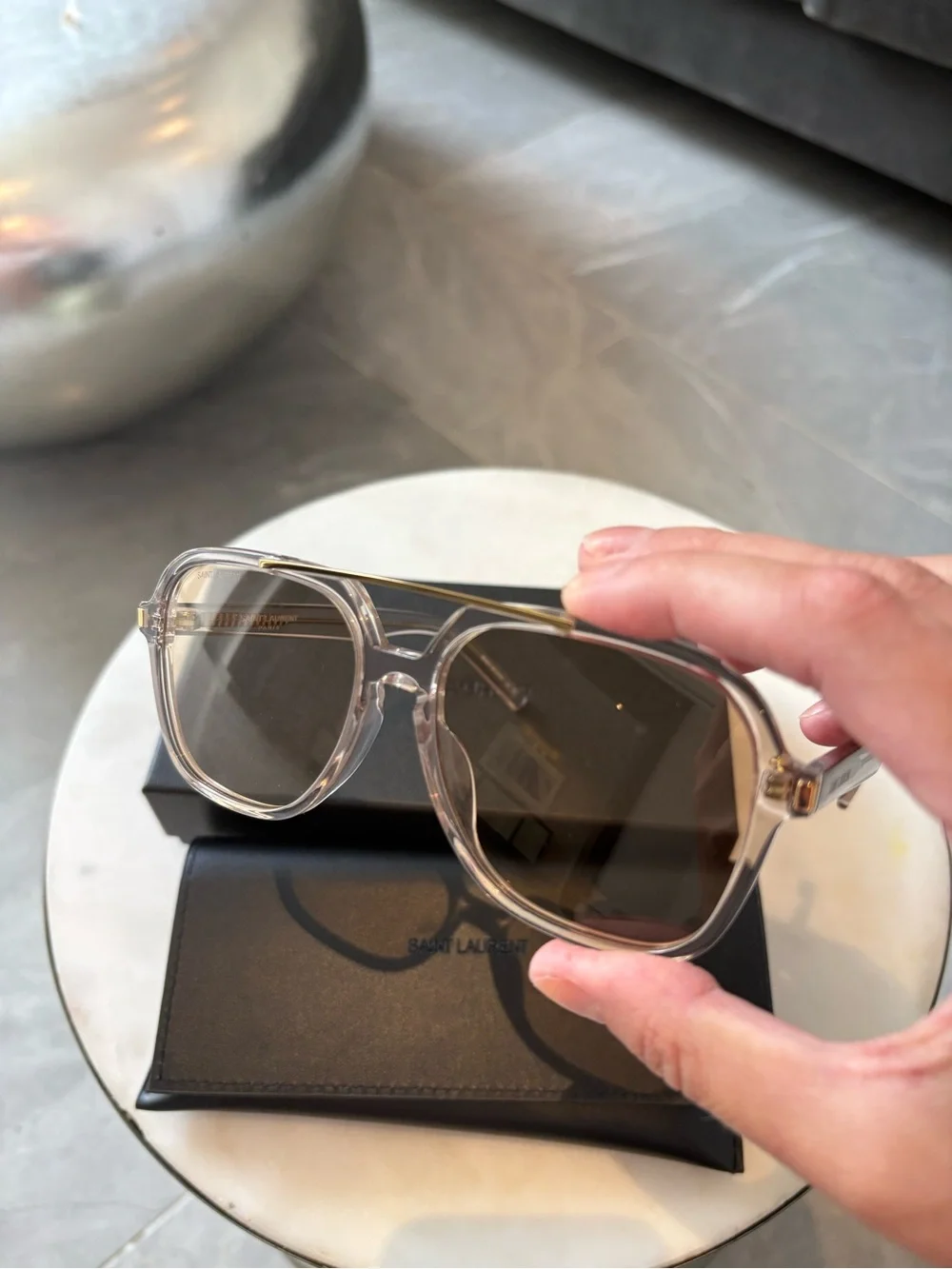 Saint Laurent SL 545 aviator acetate sunglasses unisex pastel yellow gold logo